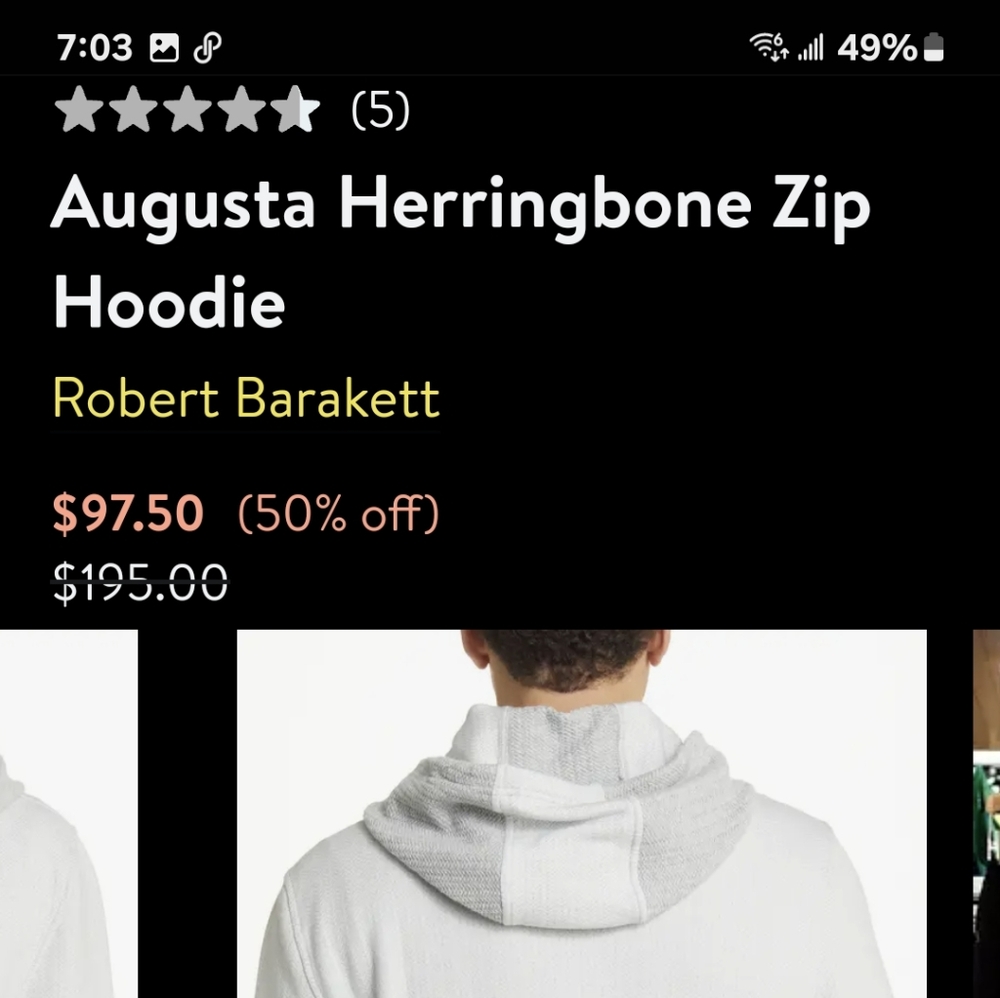 ALMOST NEW ROBERT BARAKETT AGUSTA HERRINBONE ZIPUP HOODIE.